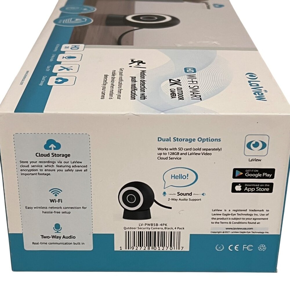 LaView 4MP Wi-Fi Smart 2K Outdoor Security Camera Set Motion Detection 4 Pack - Picture 3 of 4